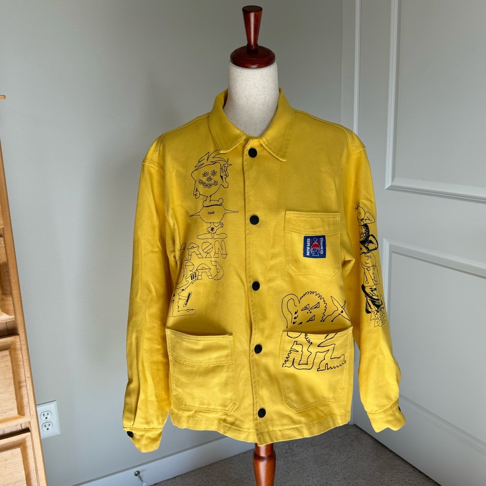 Brain Dead Printed Canvas Chore Coat Yellow Mens Small